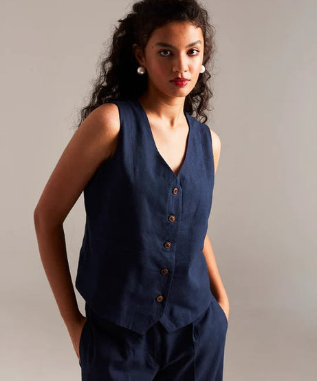Navy Co-Linen Waistcoat Set