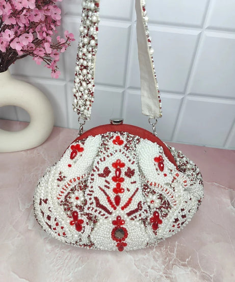 White Designer Pearls Clutch Bag