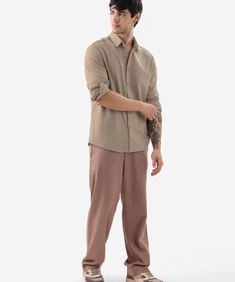 Textured Mudbrown Men Textured Shirts