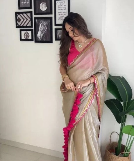 Classic Wear Two Tone Tissue Soft Saree,Wedding Party Sari & Blouse