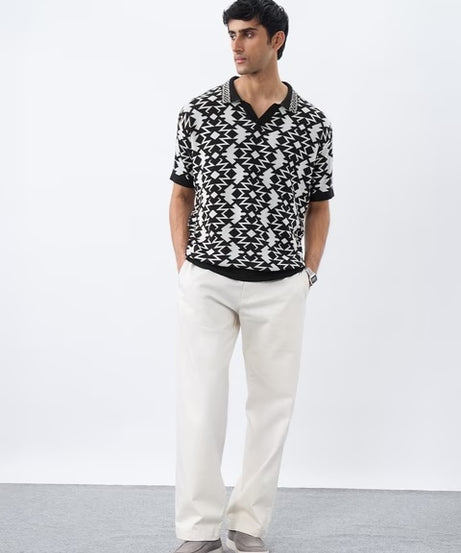Jacquard Polo Black Oversized Polos T-shirt