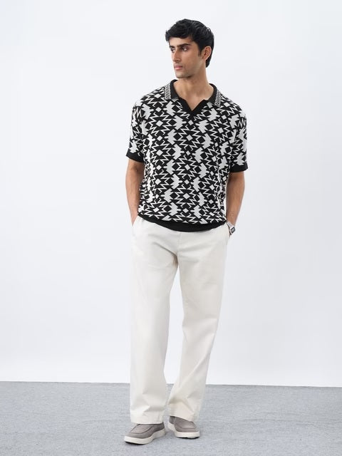 Jacquard Polo Black Oversized Polos T-shirt