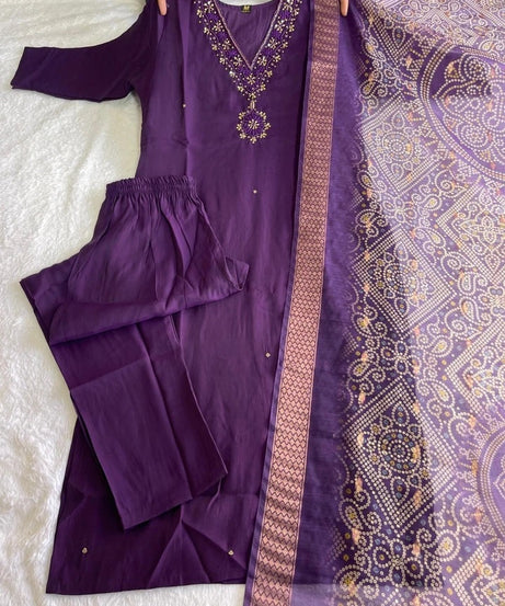 Premium Roman Silk Full Stitched Top Pant & Dupatta