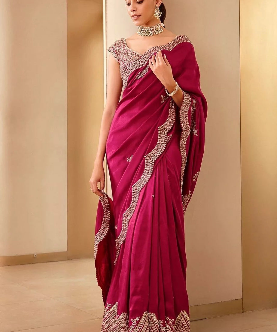 Two Tone Vichitra Silk With Sequence Embroidery Work  Sari & Blouse