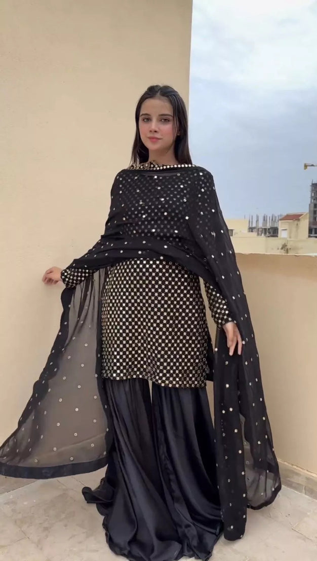 Georgette With Sequence Work  Pakistani Top Sharara Dupatta