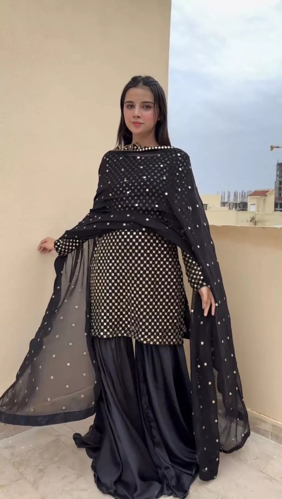 Georgette With Sequence Work  Pakistani Top Sharara Dupatta