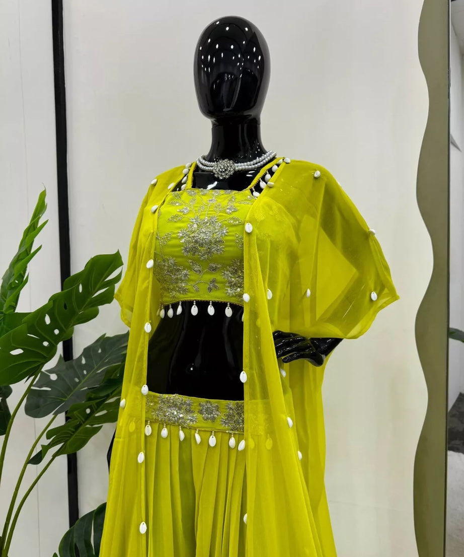 Georgette Sequence & Kodi Lace Border Choli Sharara With Koti