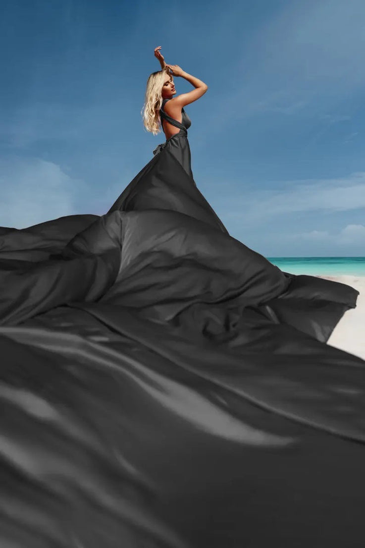 Flying Dress Black Long Flying Dress For Photoshoot Asymmetrical