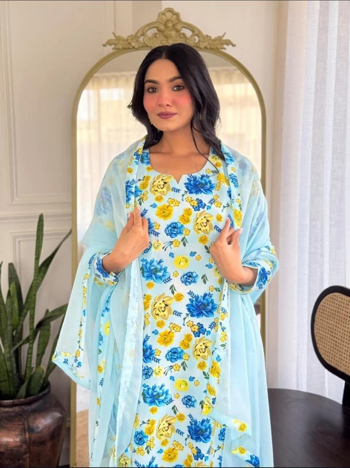 Beautiful Women's Georgette & Print Work Top Bottom & Dupatta Set 12-BS