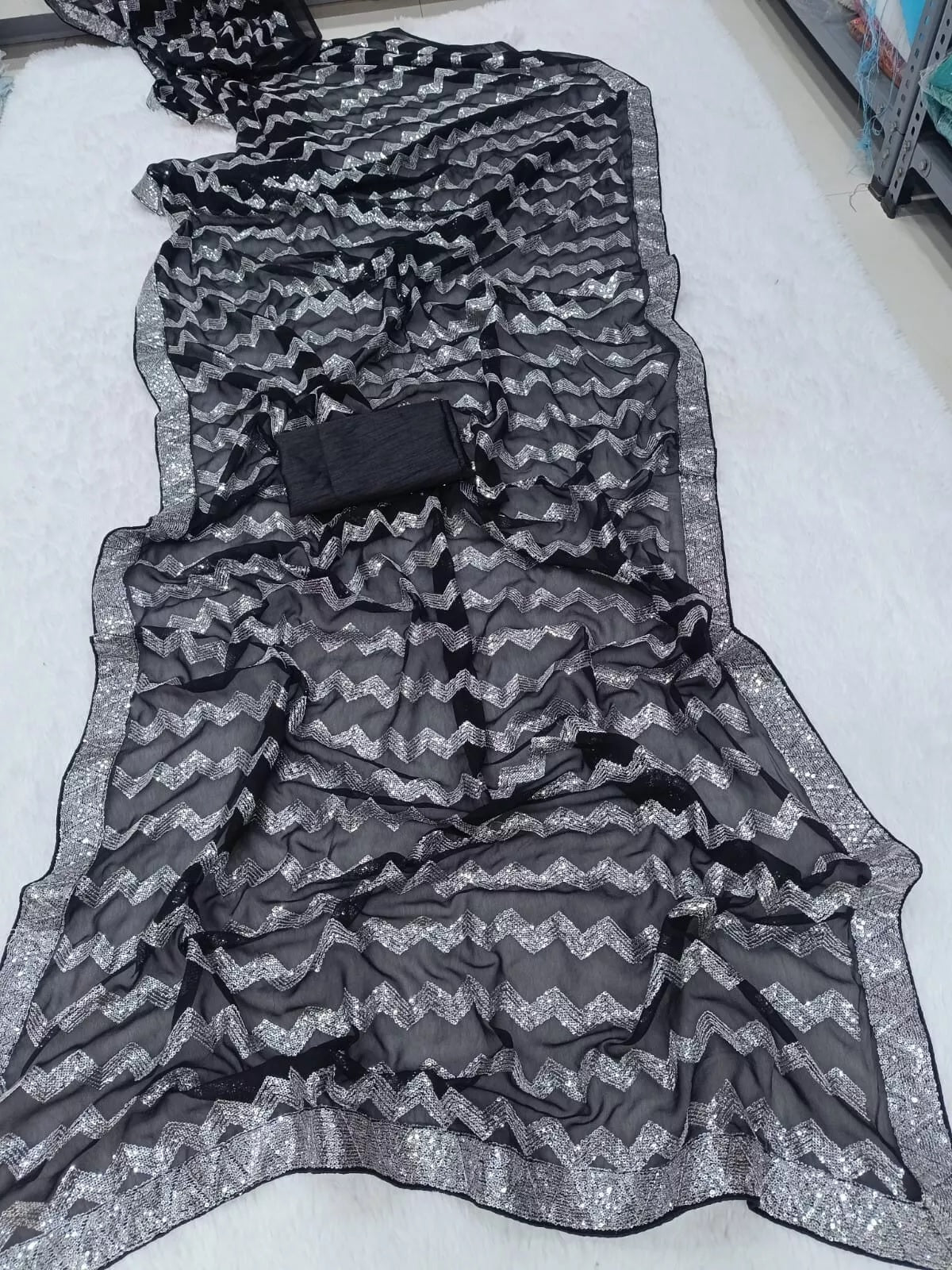 Georgette With Embroidery Sequence Work  Sari & Blouse