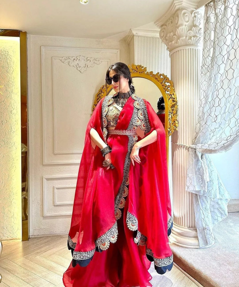 Organza Silk  Indo Western Sharara Blouse With Shrug Set