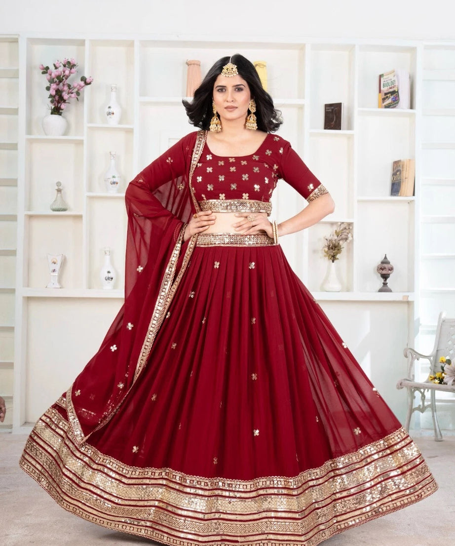 Premium Georgette Embroidery Sequence Wedding Lehenga Blouse with Dupatta 15-MA