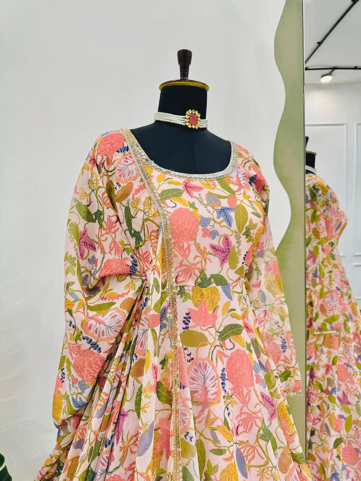 Georgette With Inner  Digital Print Mirror Work Anarkali Suit & Dupatta