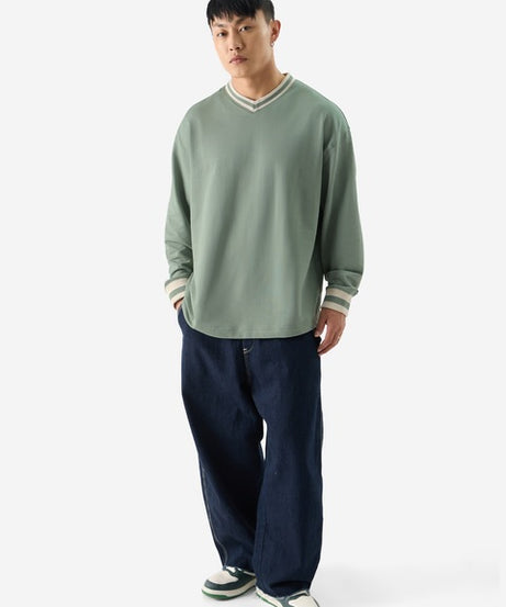 Solids Sage Green Oversized Full Sleeve T-Shirts