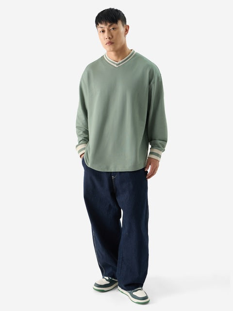 Solids Sage Green Oversized Full Sleeve T-Shirts