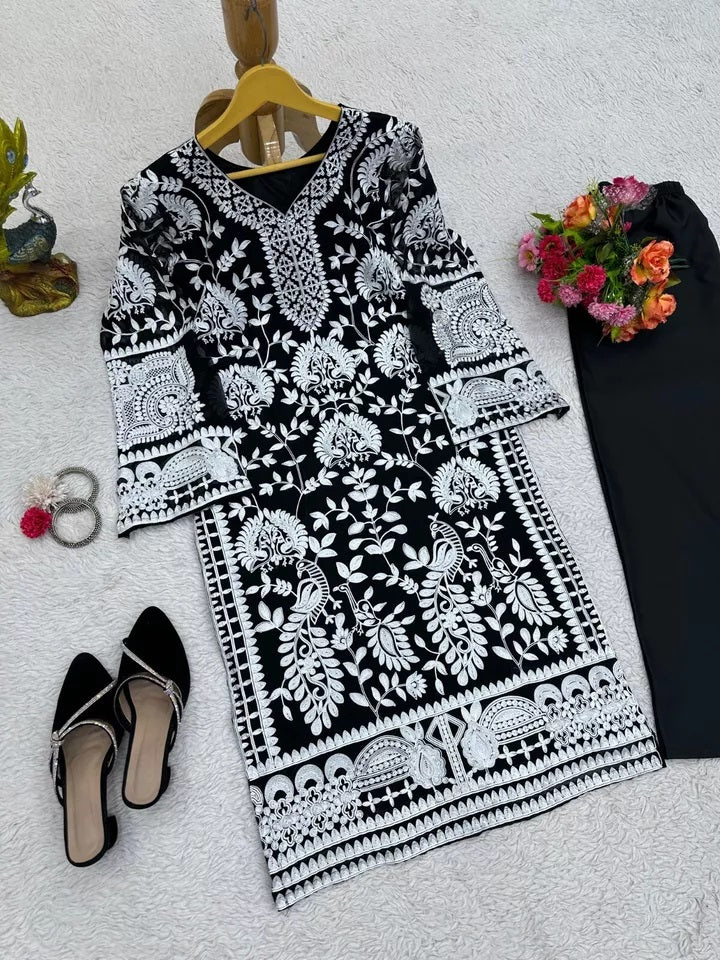 Faux Georgette Beautiful Traditional Kurti & Pant Set