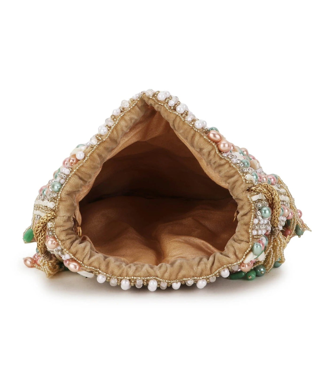 Dangle Striped Embellished Velvet Potli Bag