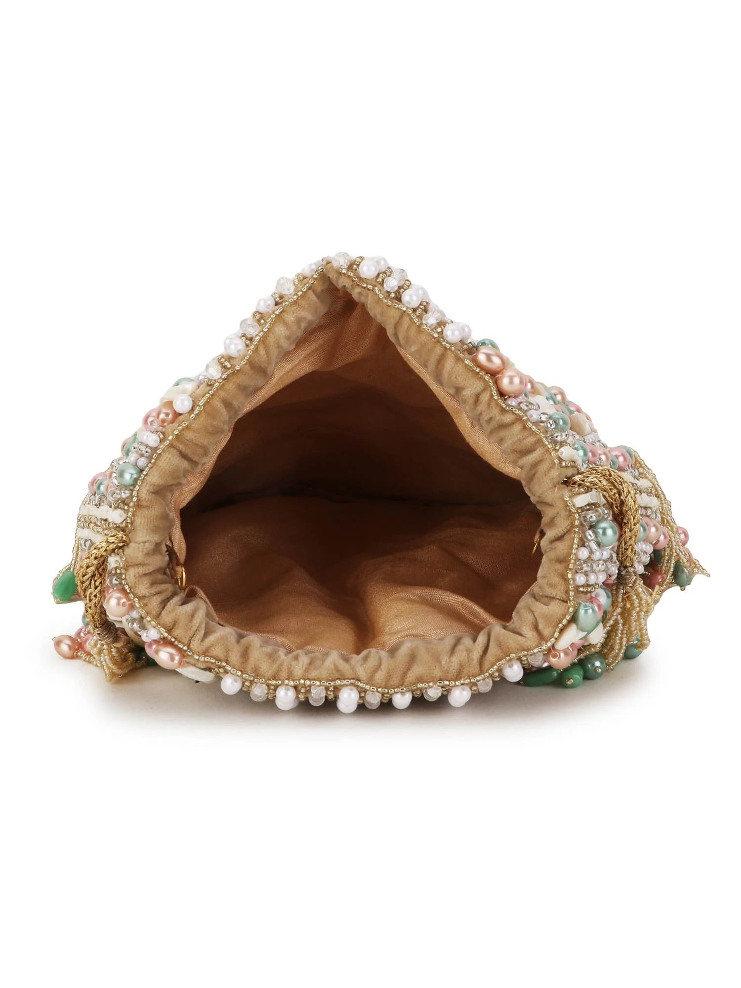 Dangle Striped Embellished Velvet Potli Bag