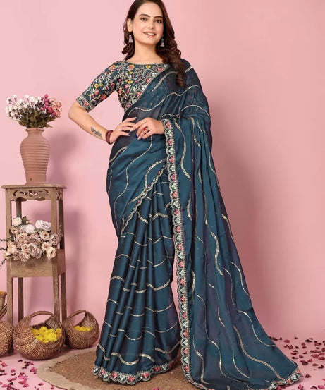 Women's Wedding Special Rangoli Silk Saree,Indian Party Wear Sari & Blouse