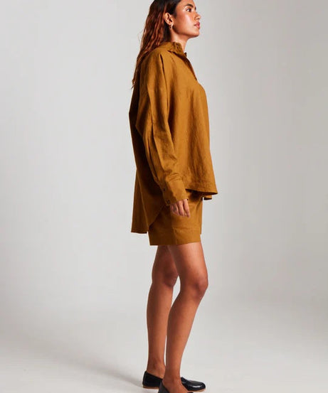 Olive Co-Linen Classic Shirt Set