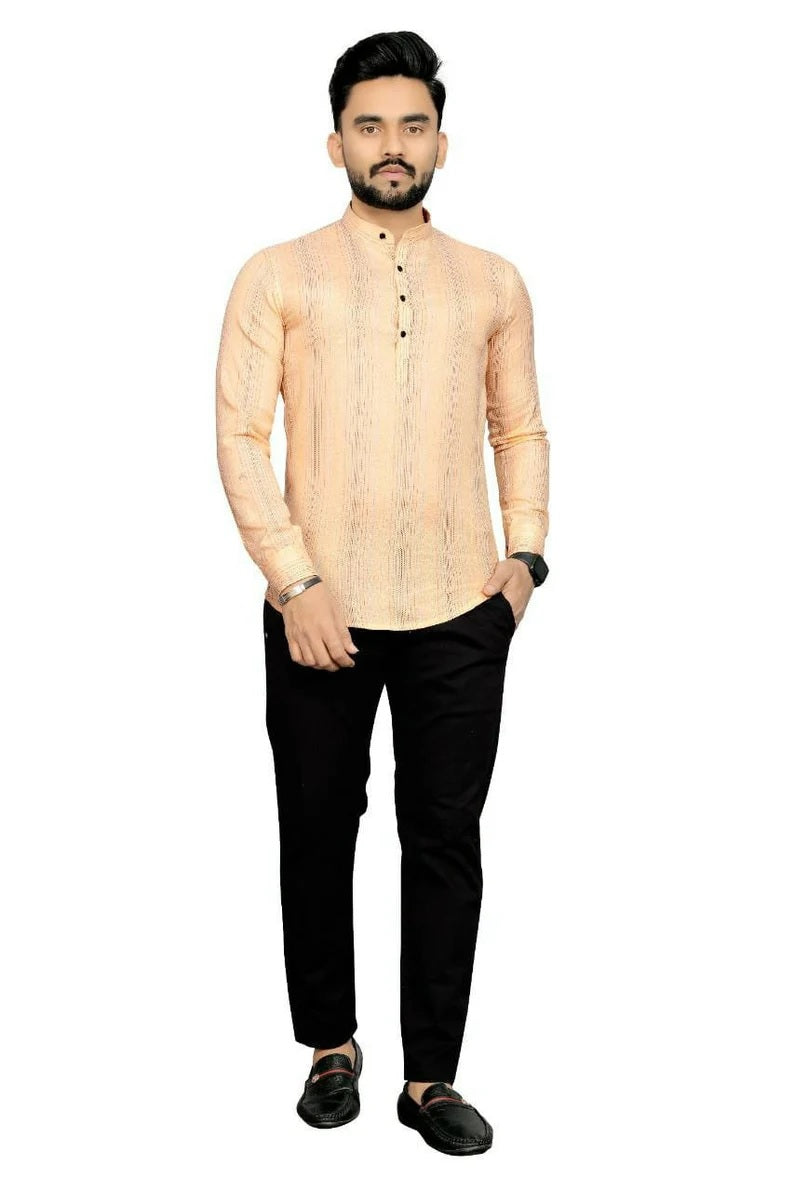 Premium Linen Cotton Fabric Short Kurta For Men's