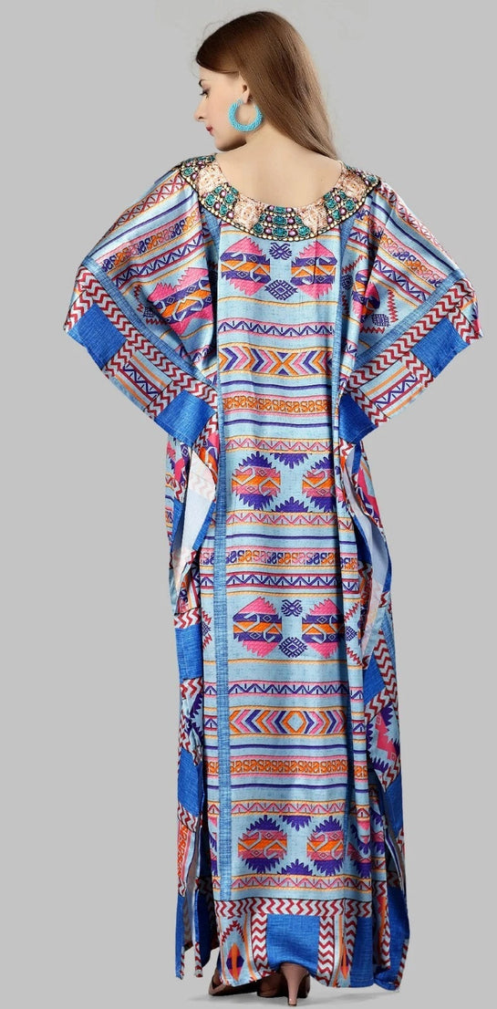 Smooth Satin V-Neck Half Sleeve Kaftan For Women,Birthday Party Wear for Ladies