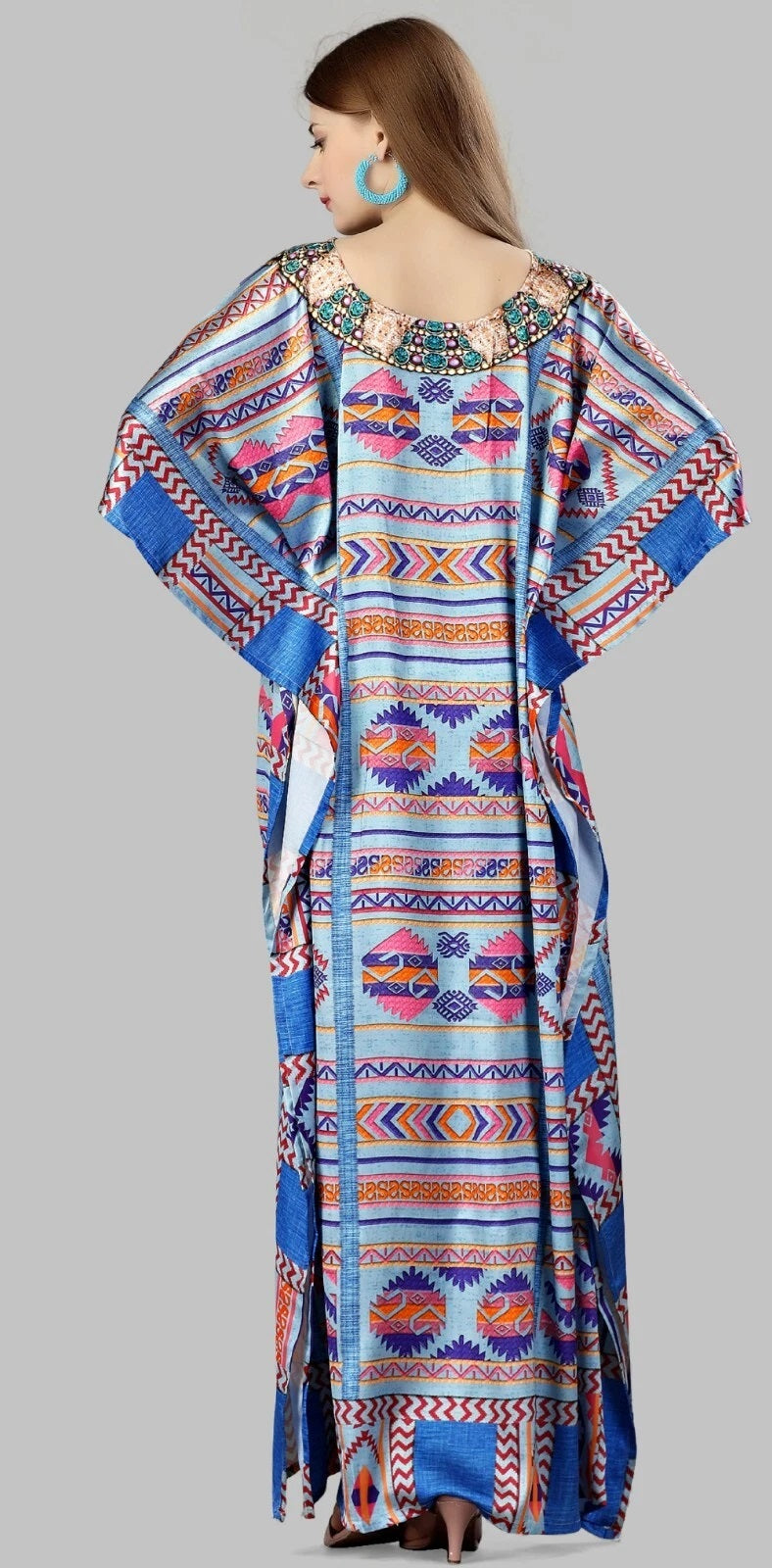 Smooth Satin V-Neck Half Sleeve Kaftan For Women,Birthday Party Wear for Ladies