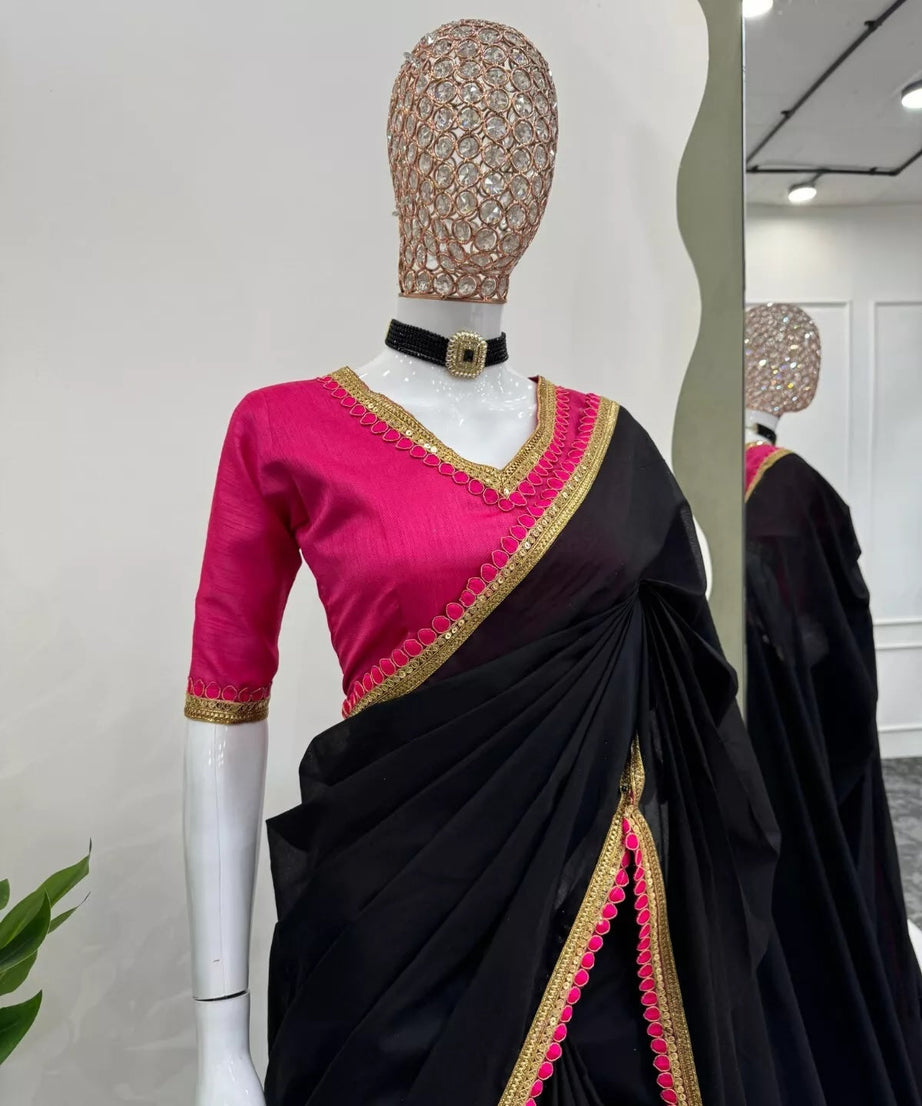 Cotton Saree With Blouse, Wedding Sari With Heavy Latkan On Pallu
