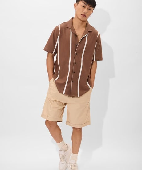 Stripes Brown, White Men Textured Shirts