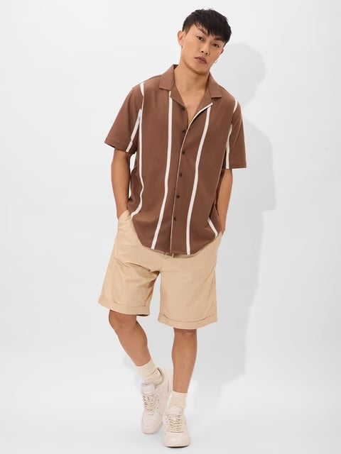Stripes Brown, White Men Textured Shirts