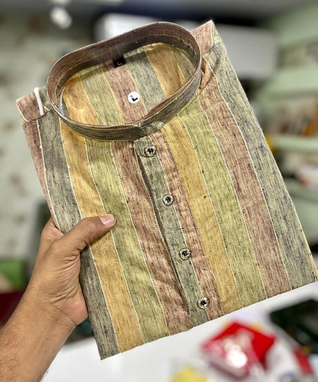 Linen Slub Strip Fancy Kid's & Boy's Kurta Pajama Set