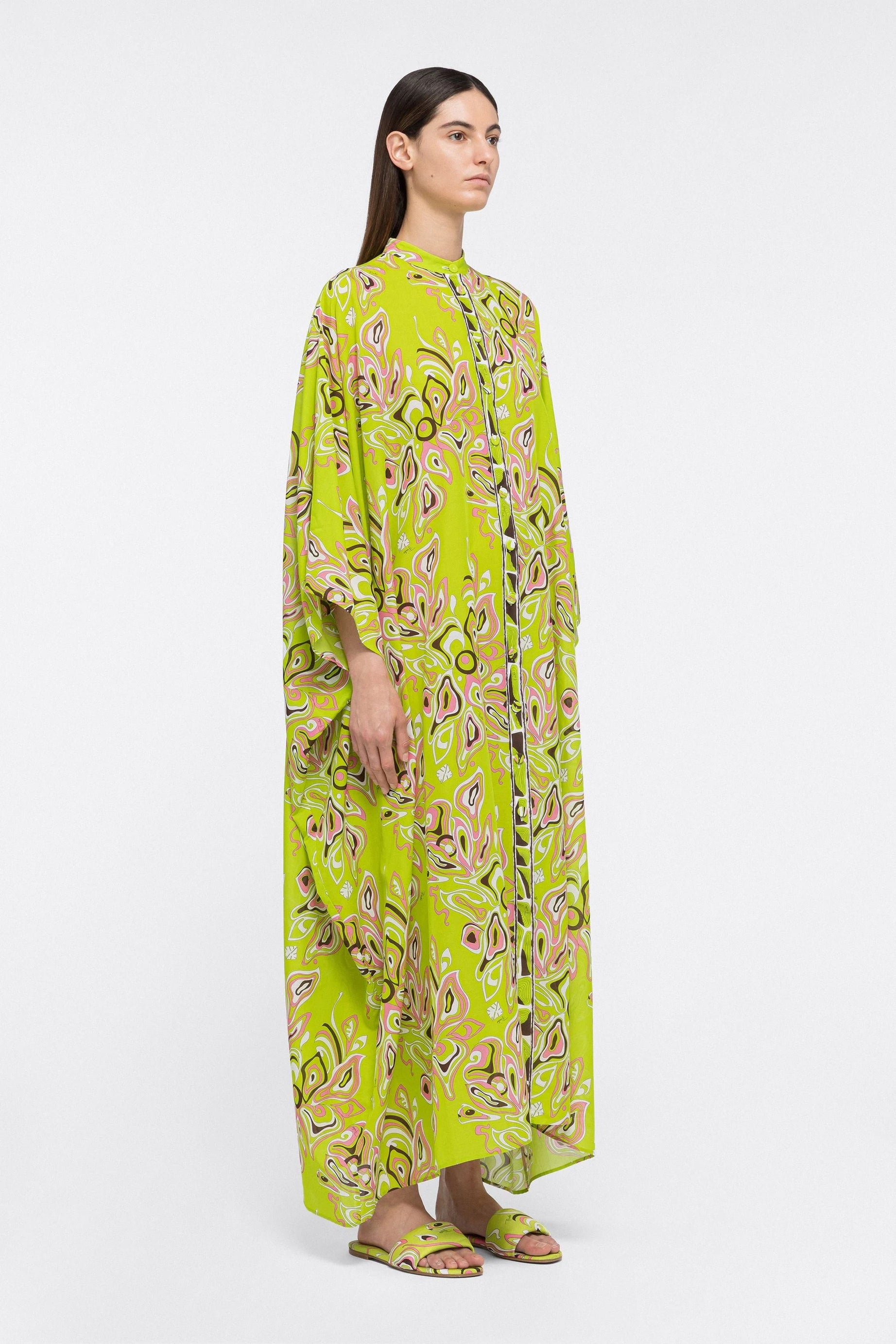 French Moss Green Kaftan, Elegant Boho Maxi Dress Caftan Women's