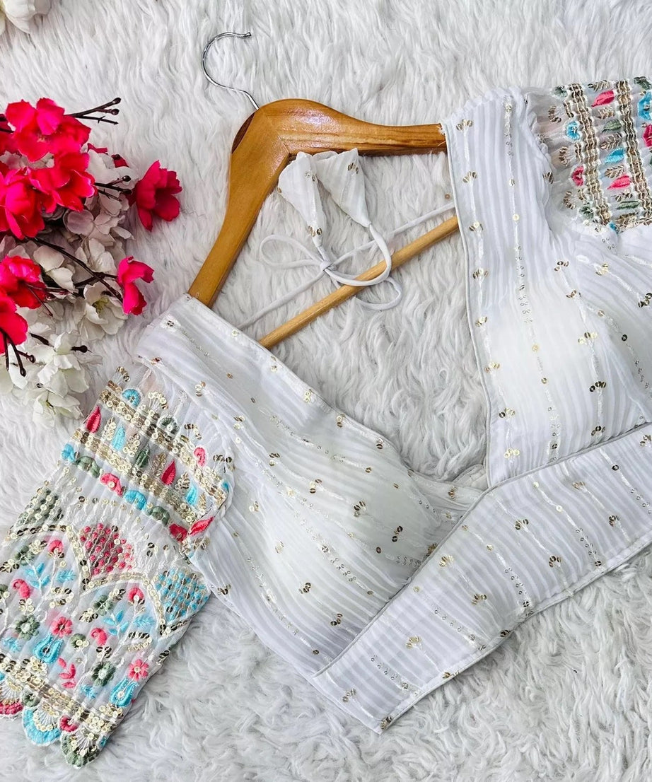 Full Stitched Blooming Georgette Wedding Party Wear Ethnic Blouse Choli