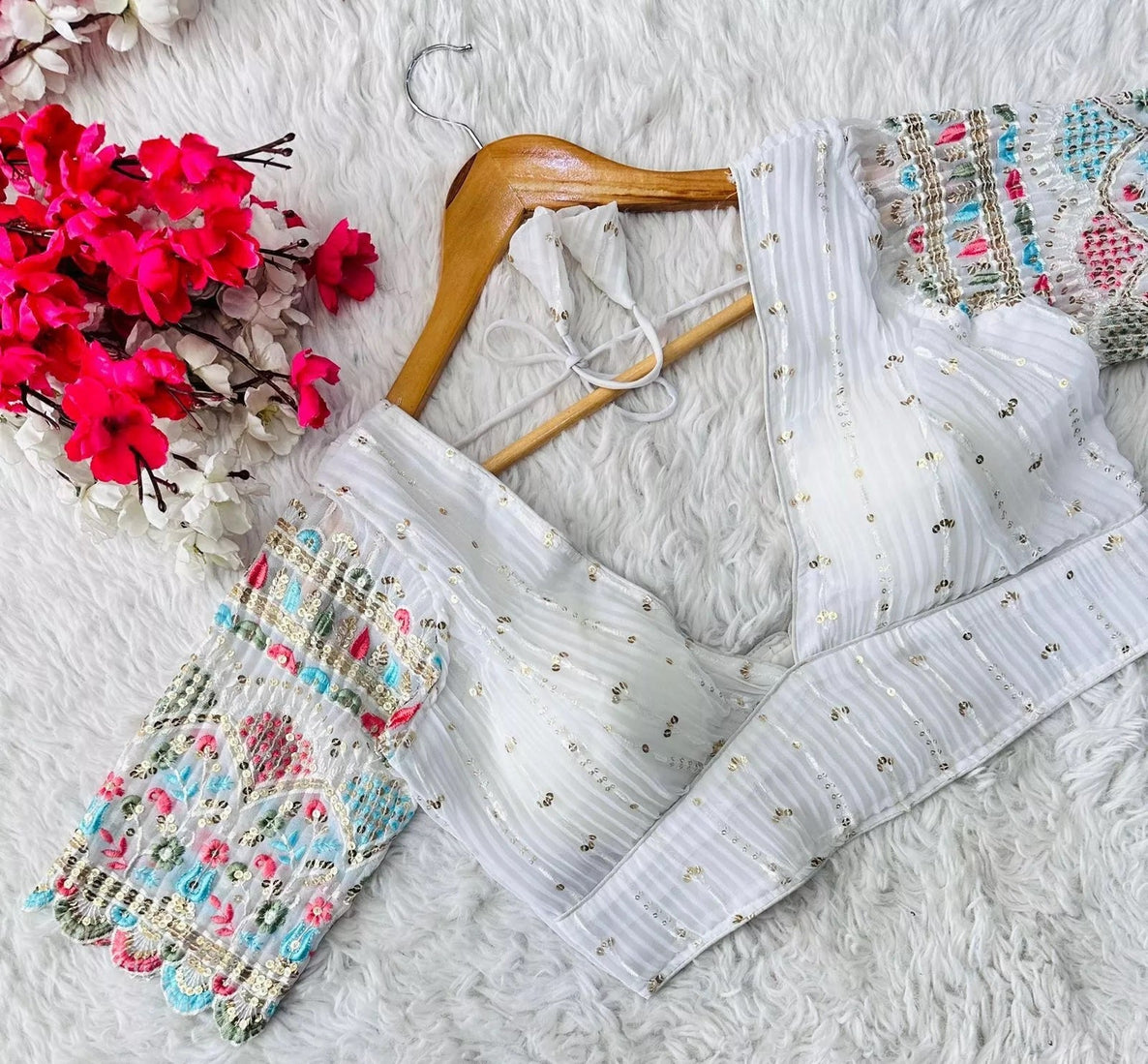 Full Stitched Blooming Georgette Wedding Party Wear Ethnic Blouse Choli