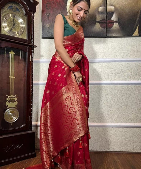 Traditional  Designer Wedding Banarasi Soft Silk Saree & Blouse