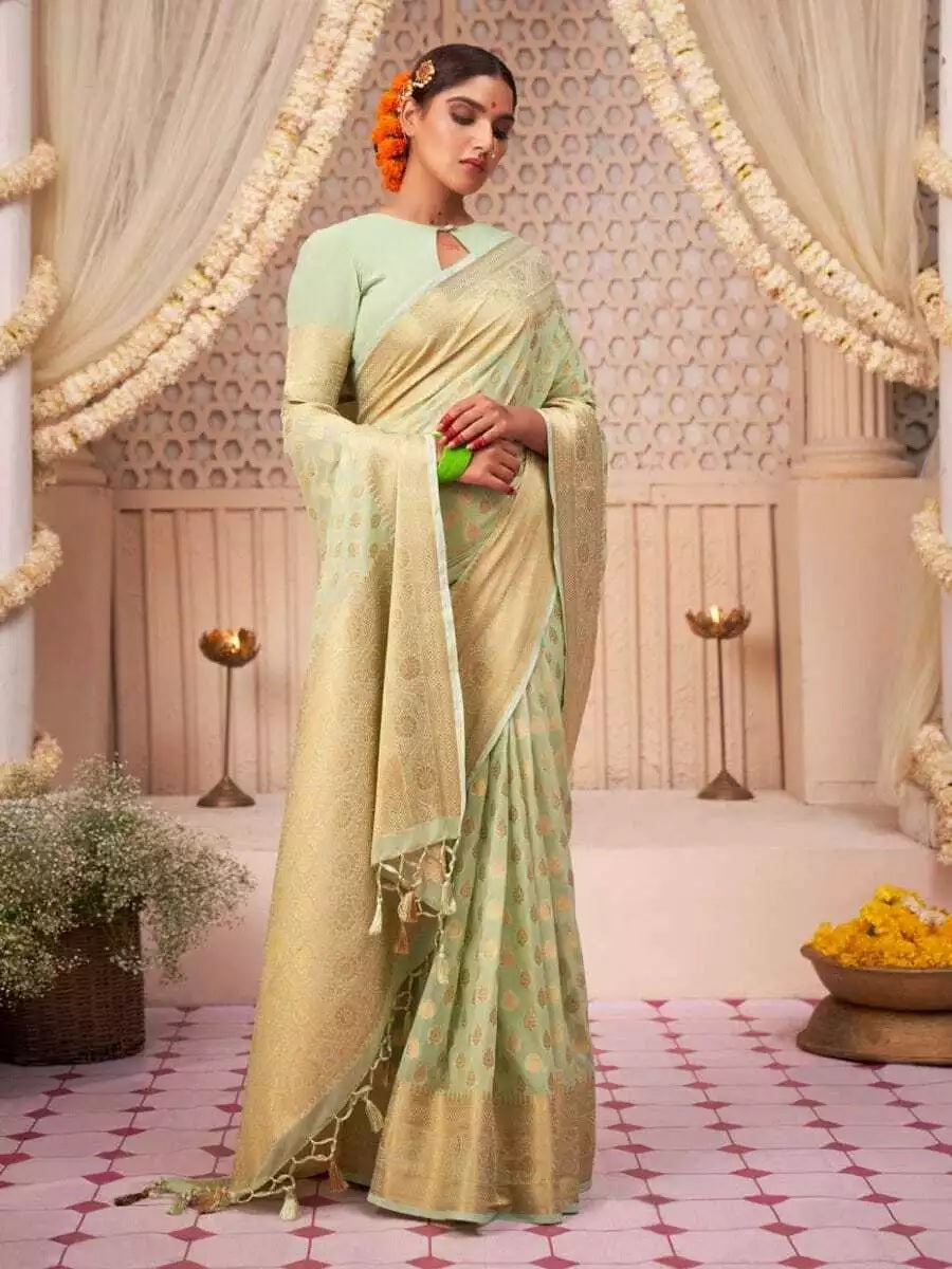 Banarasi Soft Silk Saree With Blouse For Women's