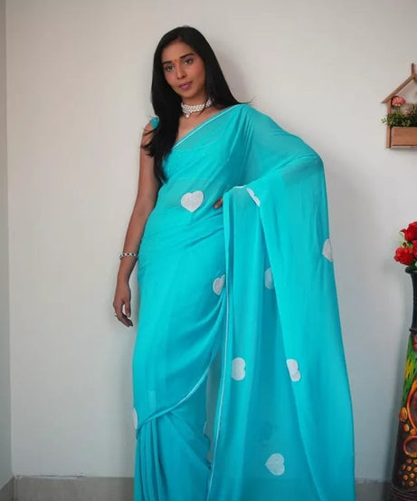 Georgette Embroidery Work Ready To Wear Sari With Blouse