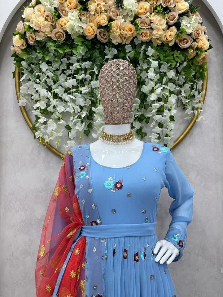 Faux Georgette With Sequence Work Top Afghani With Dupatta