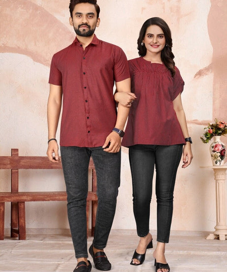 Pure Cotton Lining Pattern Tunic Top & Shirt Combo Set