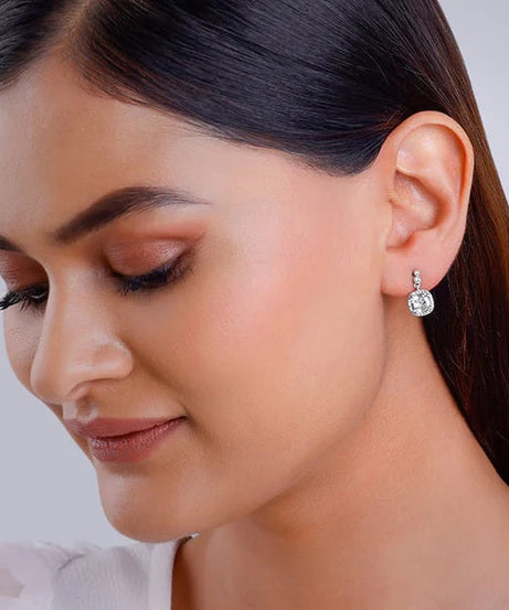 Silver Zircon Halo Earrings