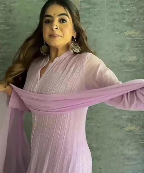 Women's Georgette With Embroidery Work Top Pant & Dupatta Set