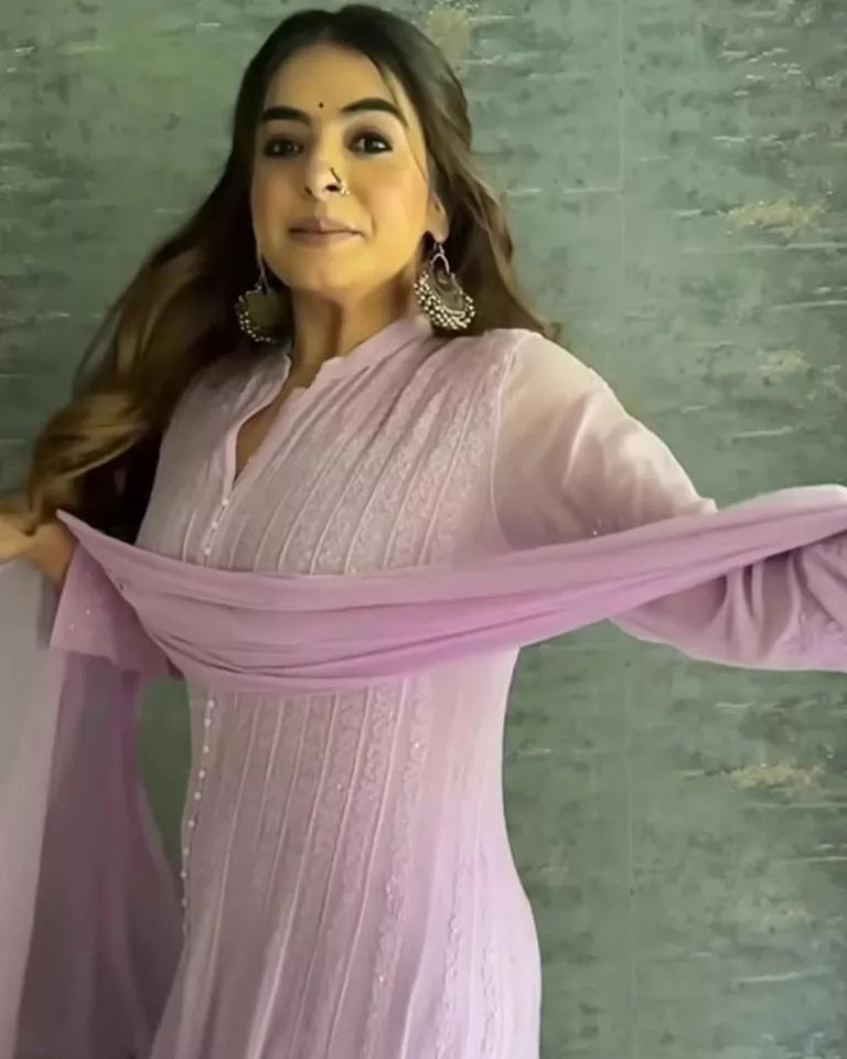 Women's Georgette With Embroidery Work Top Pant & Dupatta Set