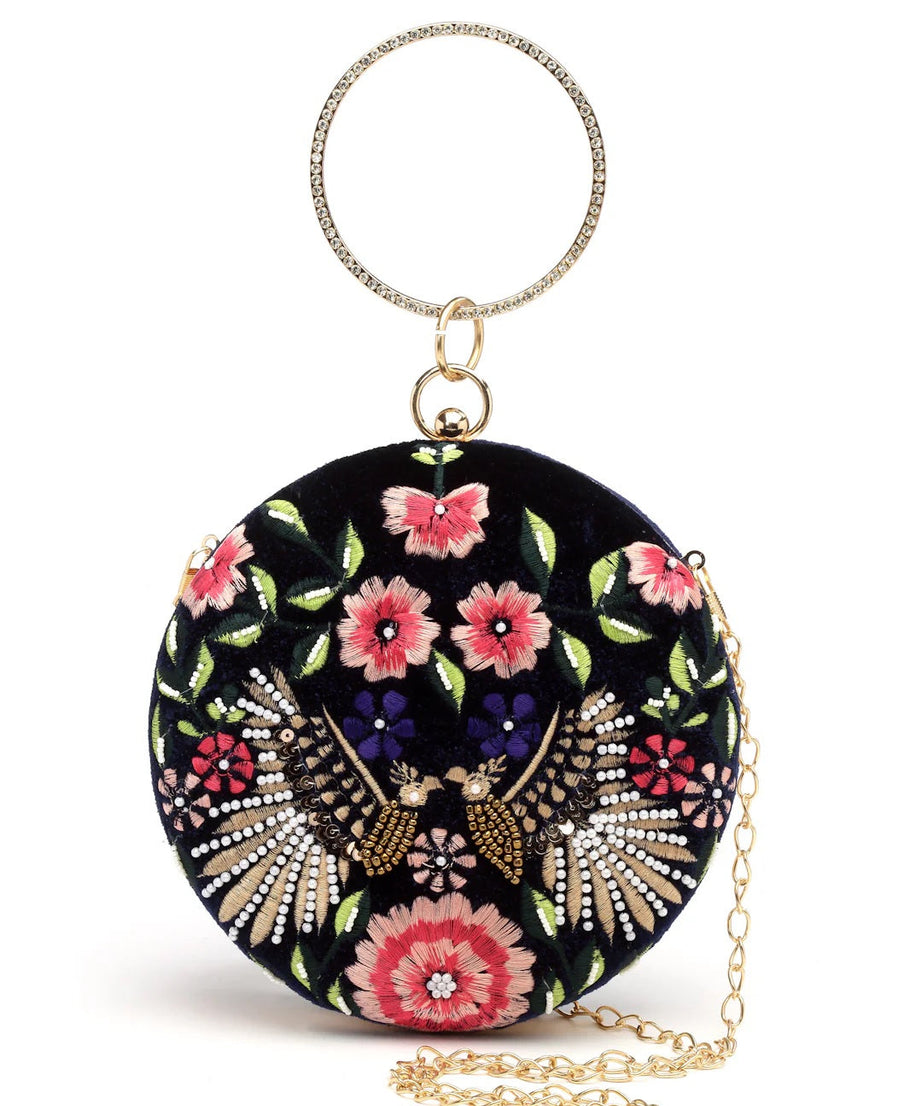 Embroidered Velvet Clutch