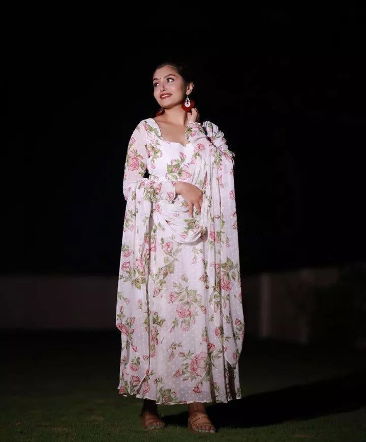 Premium Georgette With Work And Digital Printed Long Anarkali Gown Dupatta