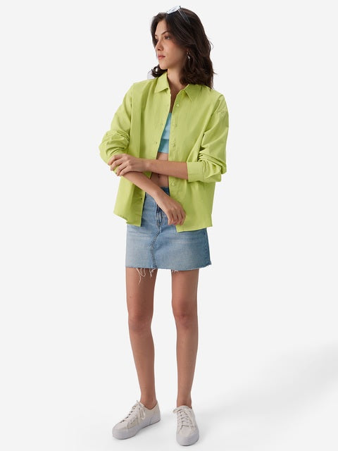 Solids  Lime Green Women Boyfriend Shirts