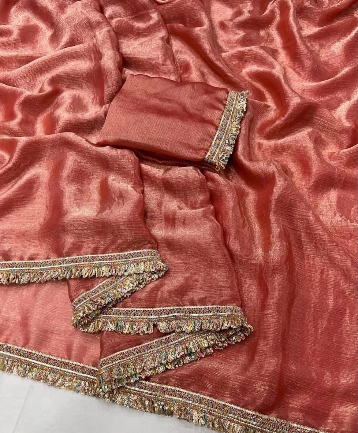 Chiffron Fendy Sari , Traditional Designer Wedding Wear Saree With Blouse