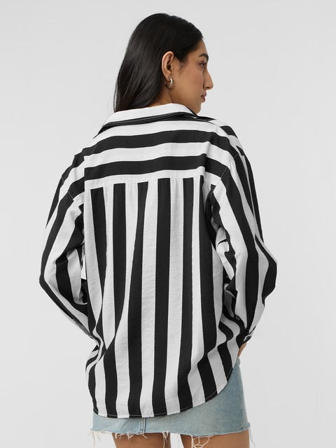 Stripe Shirt  Black, White Women Boyfriend Shirts