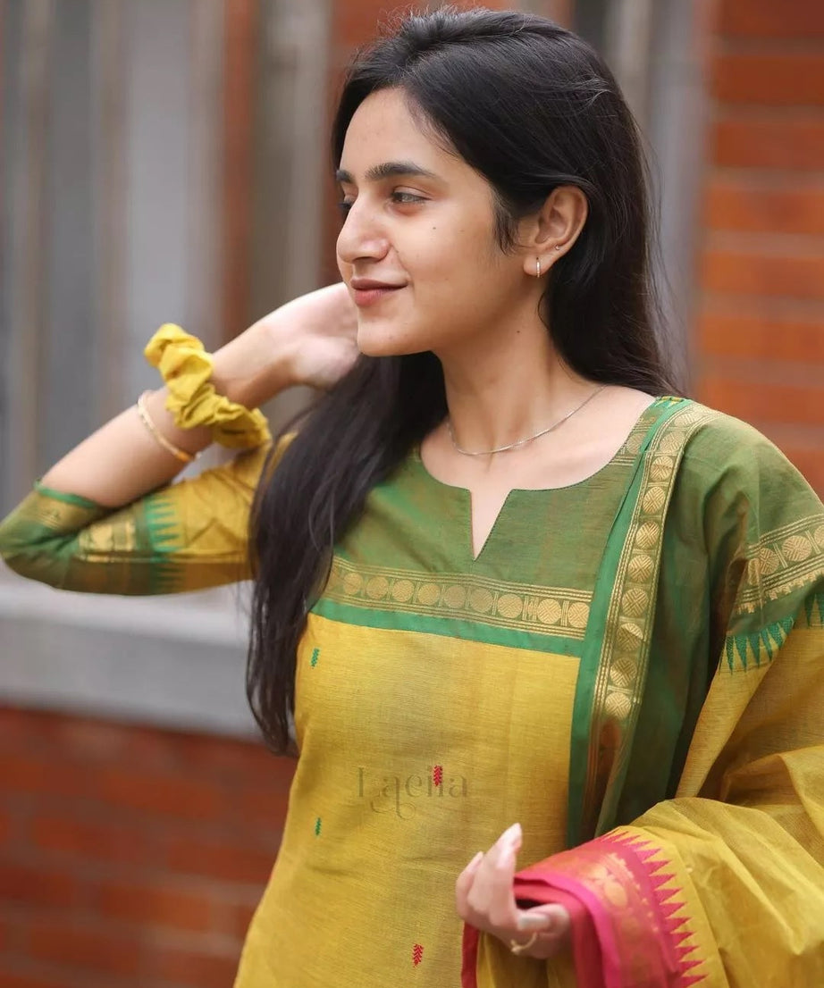 Pure Kanchi Cotton Top Bottom With Dupatta