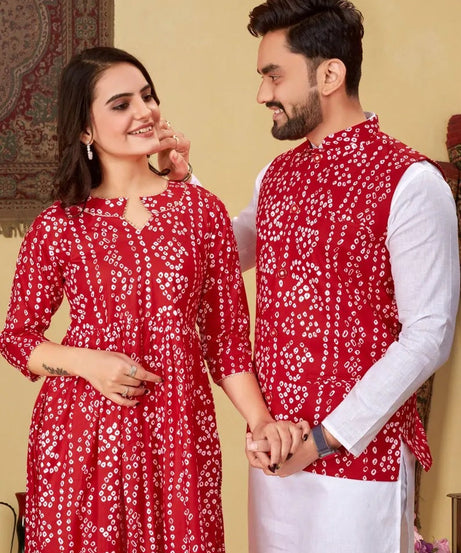 Pure Cotton Bandhni Print Couple Combo Set