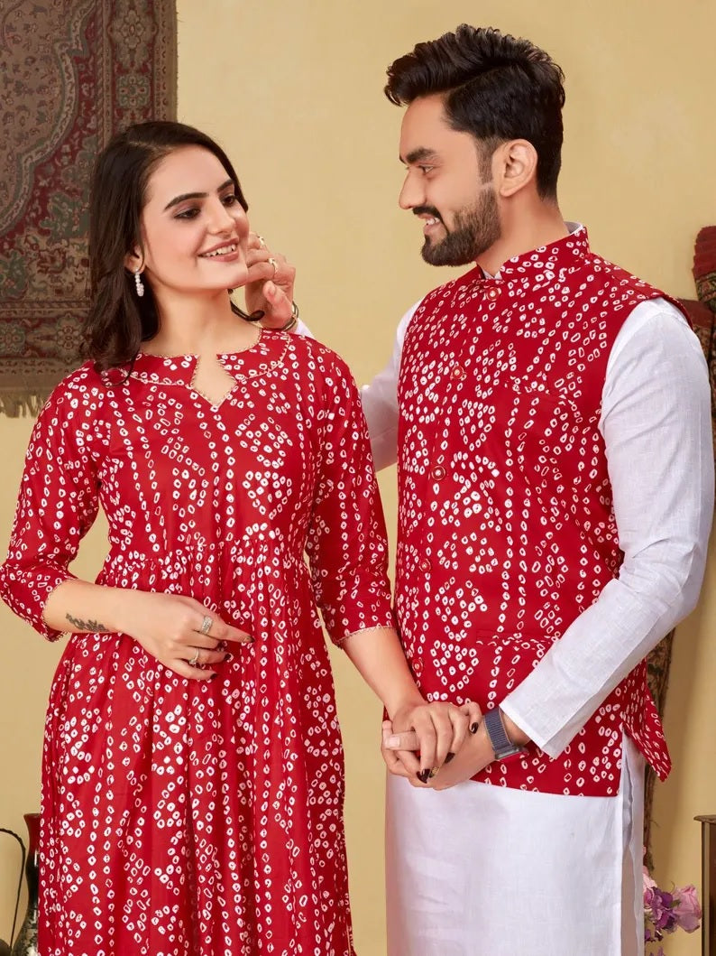 Pure Cotton Bandhni Print Couple Combo Set